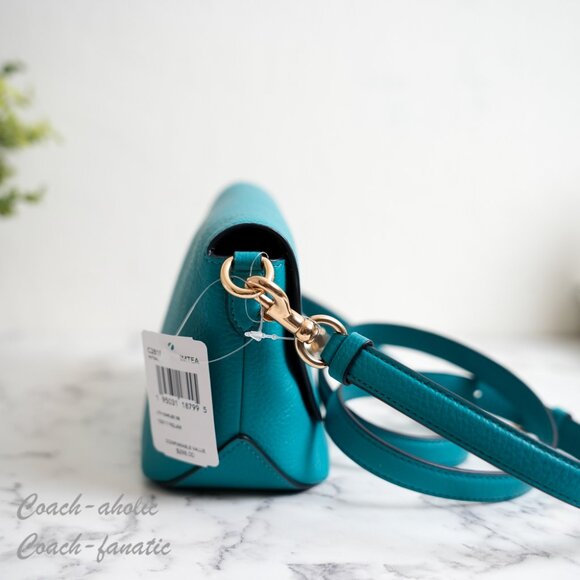 NWT Coach C2815 Karlee Crossbody Bag Pebble Leather in Teal - Picture 3 of 9